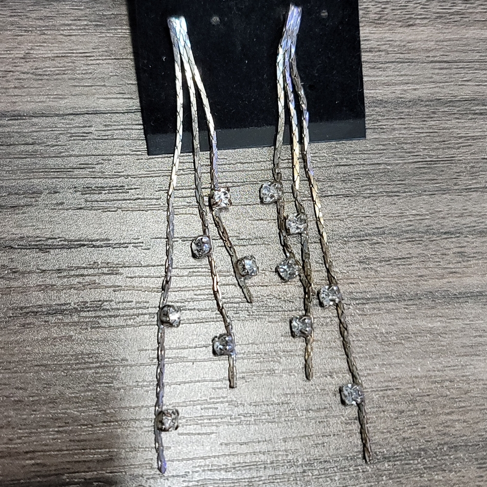 Silver Dangle Post Back Earrings with Clear Stones - Women Jewelry